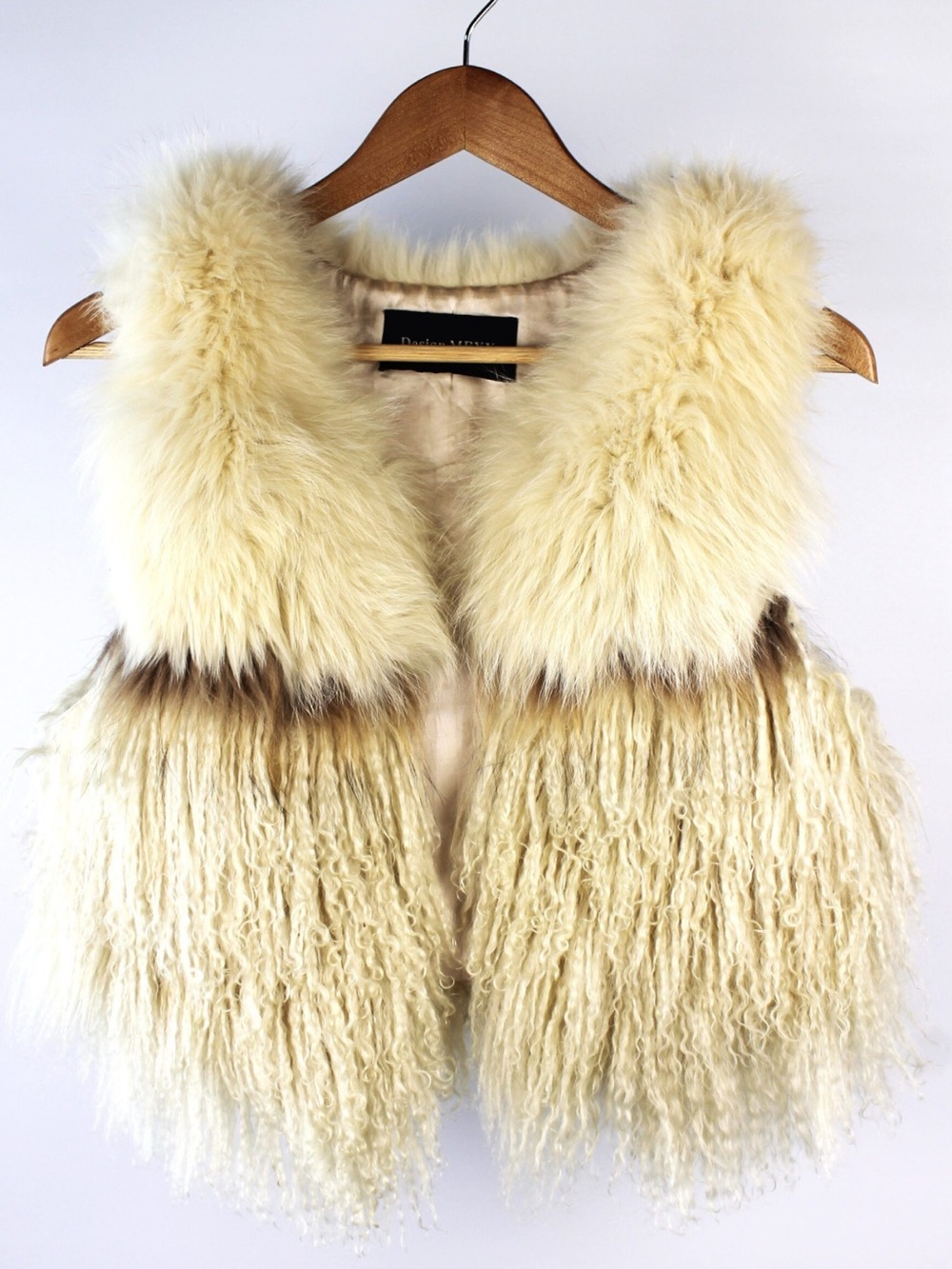 Cream Mongolian Fur Vest with Fluffy Collar